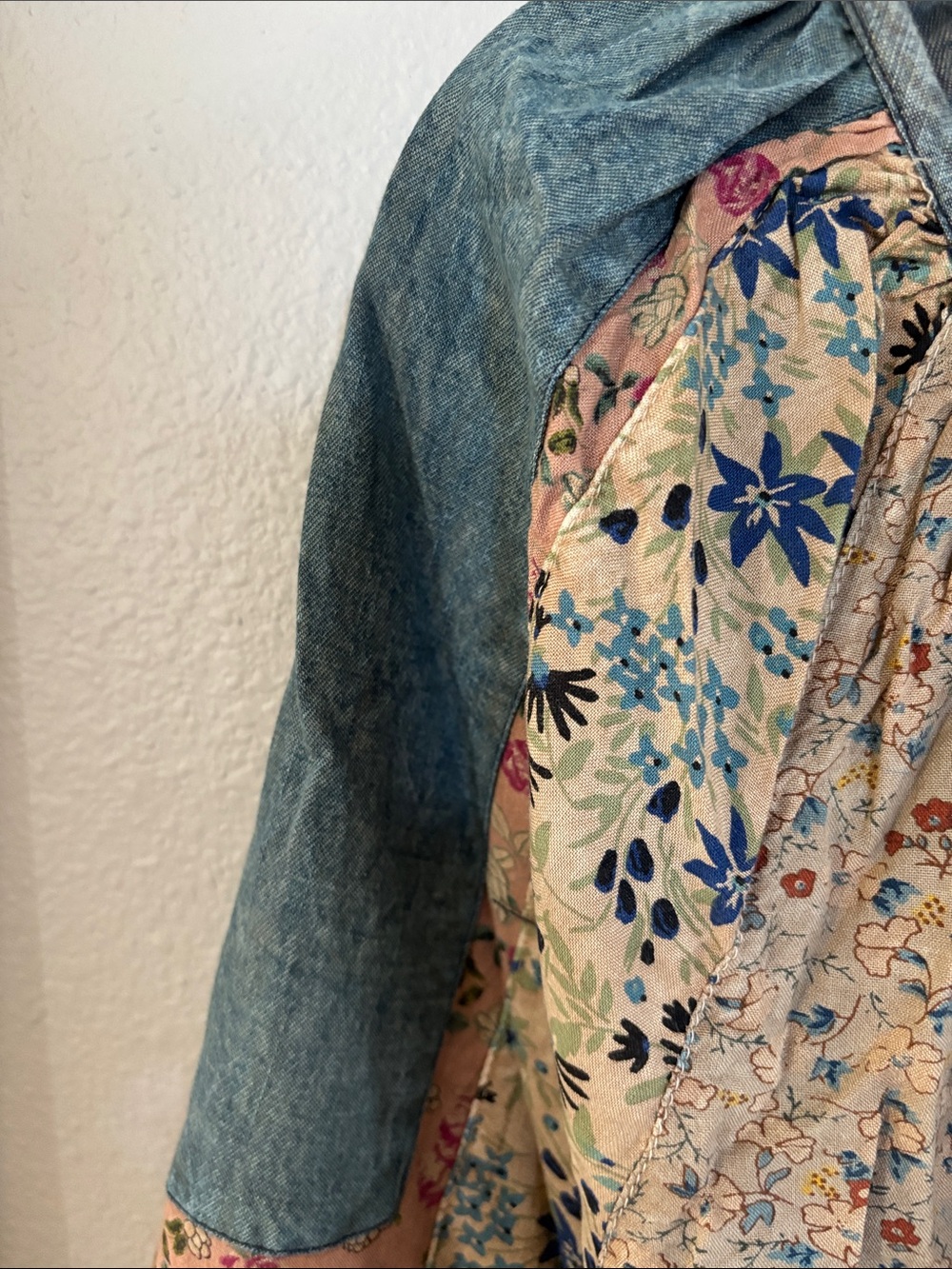 Patchwork Floral Tie-Front Crop Top in Cream, Blue and Pink - Picture 6 of 10